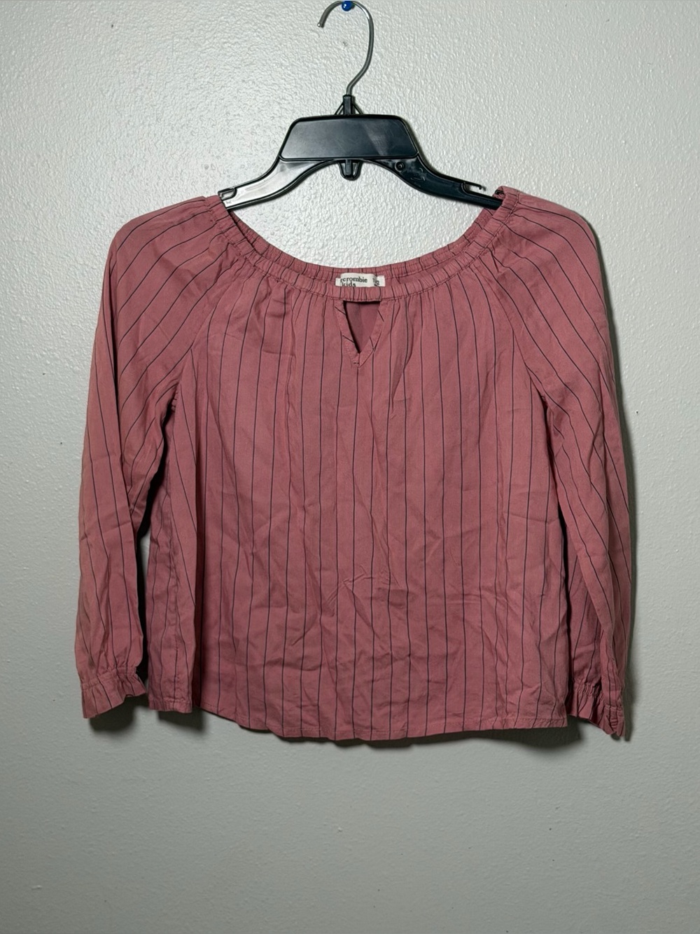 Abercrombie Kids Girl Long Sleeve Pink Mauve Striped Peasant Blouse 11/12